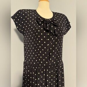 Pink House - 90s polka dot bow tie drop waist midi dress